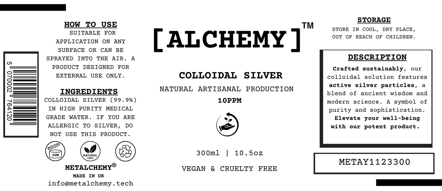 Colloidal Silver Artisanal Natural 10PPM 100ml Made in the UK